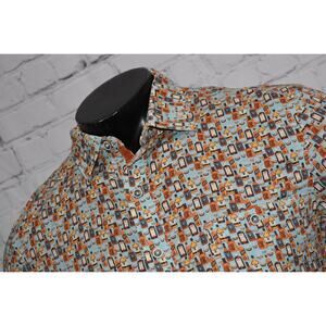 Nicoby Hawaiian Style Shirt Mens Size Medium Blue Tan Modal Whiskey Bottles